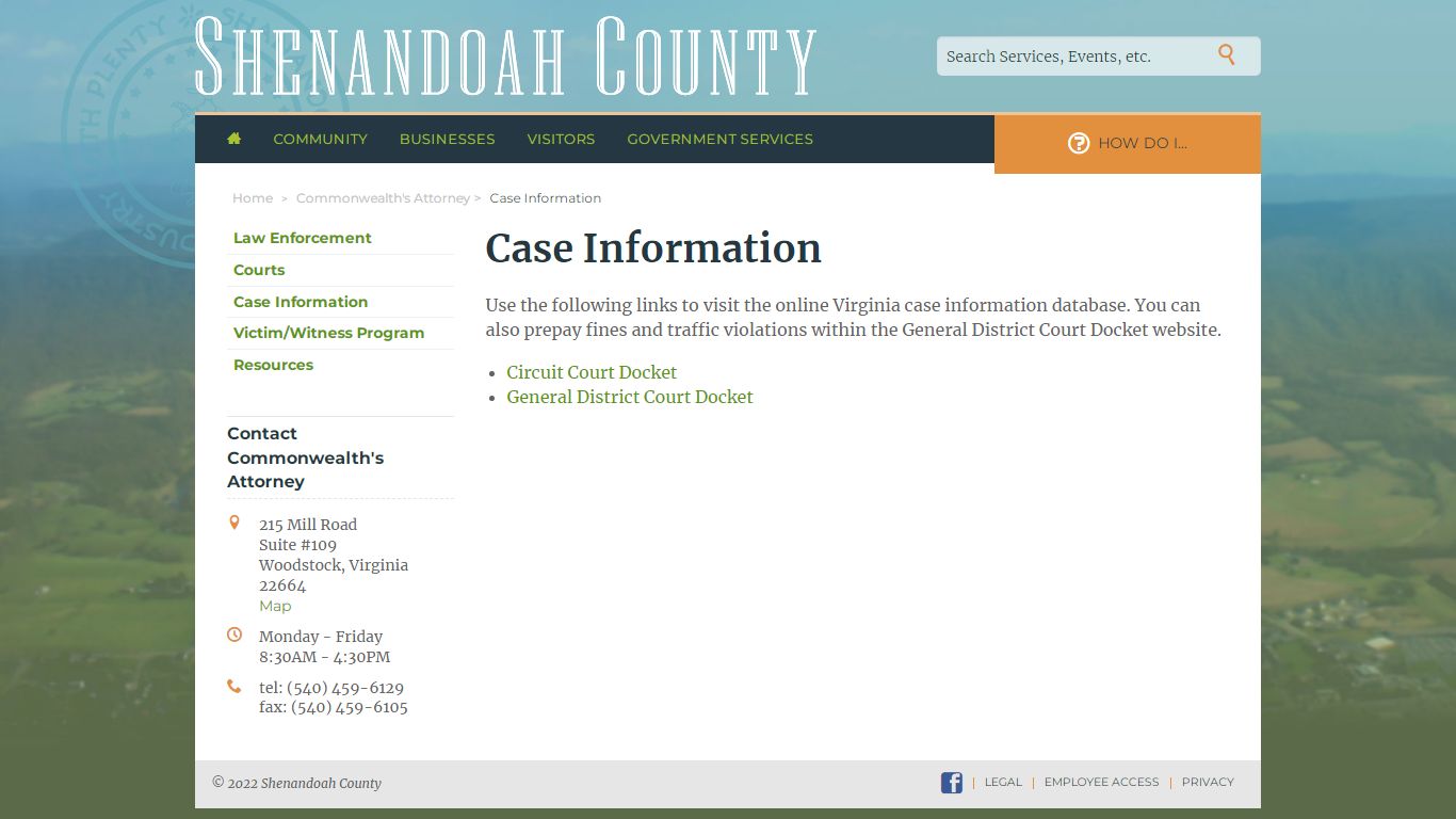 Case Information - Commonwealth's Attorney - Shenandoah County, Virginia