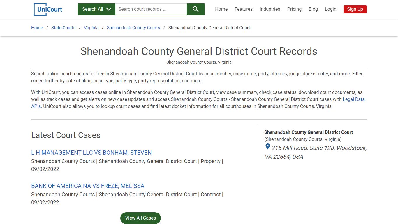 Shenandoah County General District Court Records